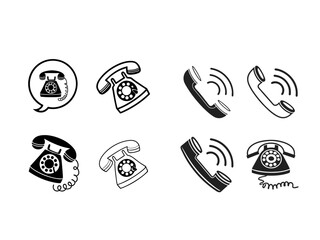 Black and white call icons, minimalist design,