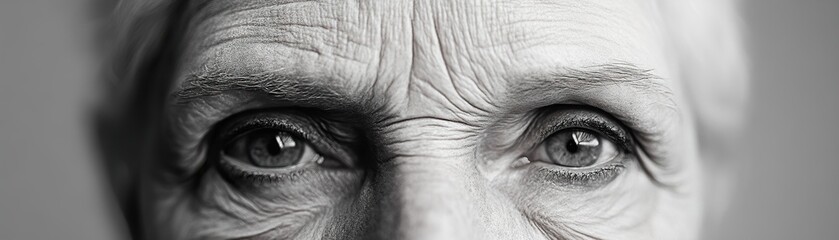 A highly detailed charcoal sketch focuses on an elderly woman's face, her wrinkles and eyes telling a story of resilience and wisdom. Soft focus enhances the deep emotional realism