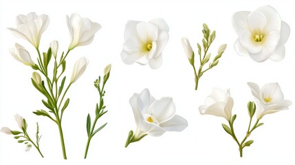 Fototapeta premium White freesia flowers and buds