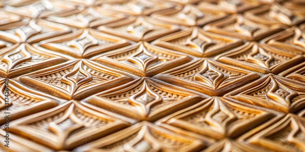 Poster Intricate Carved Pattern on a Golden Surface, Creating a Geometric Tapestry of Light and Shadow