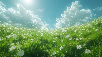 Obraz premium A beautiful grassy meadow filled with many white flowers