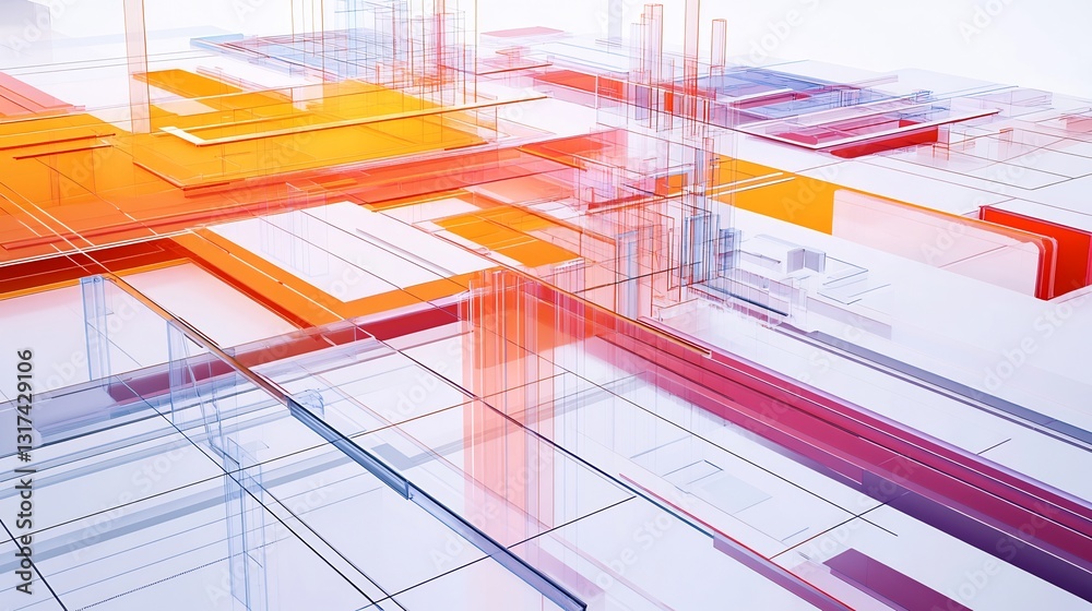 Poster Conceptual rendering of project planning showcasing layered geometric chart pathway symbolizing task organization milestone