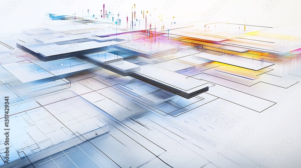 Poster Conceptual rendering of project planning showcasing layered geometric chart pathway symbolizing task organization milestone
