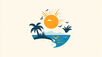 Hello Summer typographic logo sign on withe background. Sea plants, sun, beach sea and travel vector illustration. Holliday i love summer logo icons sun and fun rest