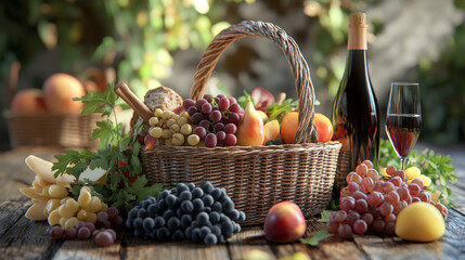 Picnic basket with food relaxation vacation container lunch summer meal vector illustration