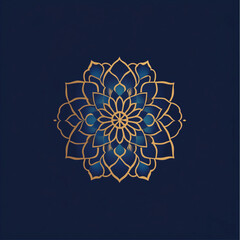 "A geometric mandala-inspired logo, symmetrical intricate design, gold and deep blue color scheme, elegant and artistic branding, spiritual and timeless look