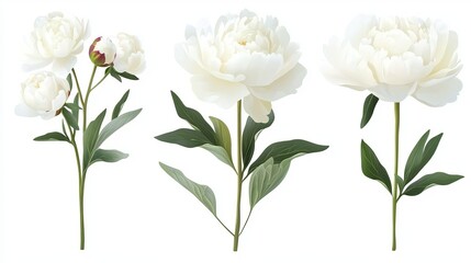 Obraz premium White peony set for floral designs