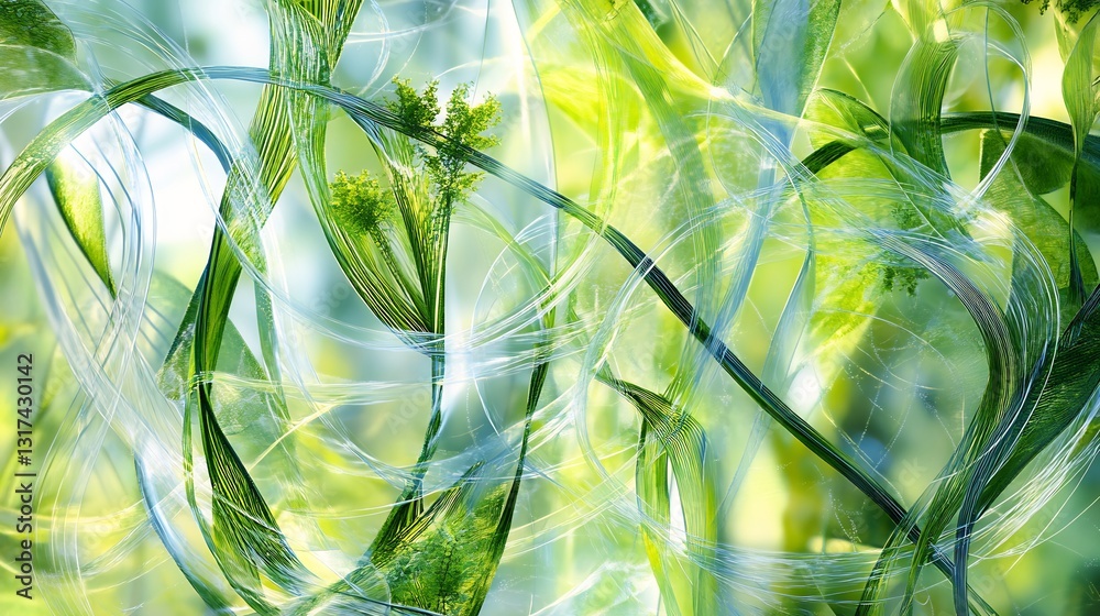 Poster Conceptual rendering of sustainability policy featuring abstract plant pattern interwoven energy loop