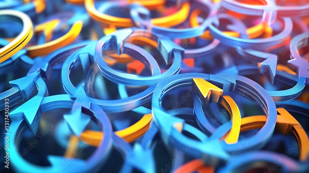 Poster Conceptual rendering of trade networks dynamic arrow patterns circular pathways representing global exchanges
