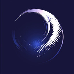 "A dynamic and minimal dot-based logo, central sphere with radiating motion blur effects, futuristic blue and silver tones, sleek and elegant branding