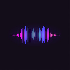 "A sleek soundwave logo, neon blue and purple audio waveform in a modern style, high-tech and futuristic branding, dynamic energy, sharp and clean lines 