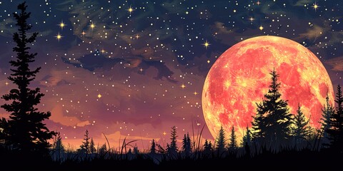 Naklejka premium night landscape with moon