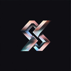 "A modern and futuristic 3D monogram logo, letters intertwined in a geometric shape, metallic gradient colors, sleek and minimalistic design, high contrast background