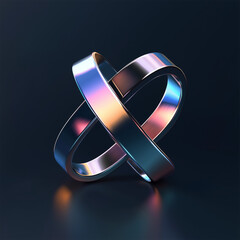 "A modern and futuristic 3D monogram logo, letters intertwined in a geometric shape, metallic gradient colors, sleek and minimalistic design, high contrast background