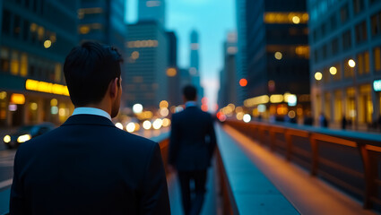 Businessman Walking Night Cityscape Urban Professional Success Ambition Evening City Lights Businessman Walking Downtown Street Night City Background 