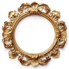 Ornate gold circular frame isolated on white. (2)