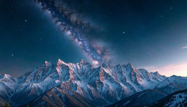 Snow-Capped Mountains Under Starry Sky - Powered by Adobe