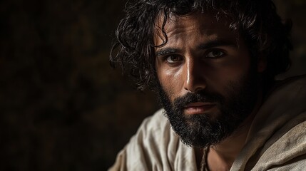 close up face of Peter the apostle with light and shadow play dramatic vibes
