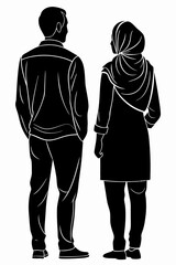 Man and woman in hijab in silhouette on white background