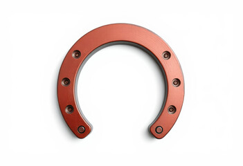 Close-up of a horseshoe magnet placed on a clean white surface, highlighting its distinct U-shaped structure and vibrant color.