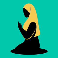 Simple Silhouette Islamic Woman Prayer Icon Design On White Background