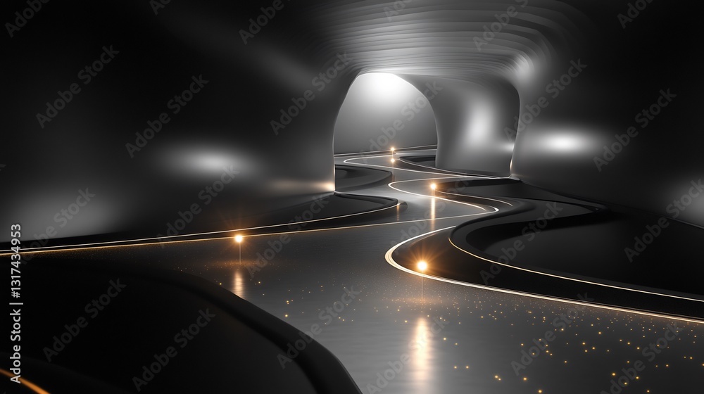 Poster conceptual visualization of leadership principles showcasing abstract guiding lights pathways repres