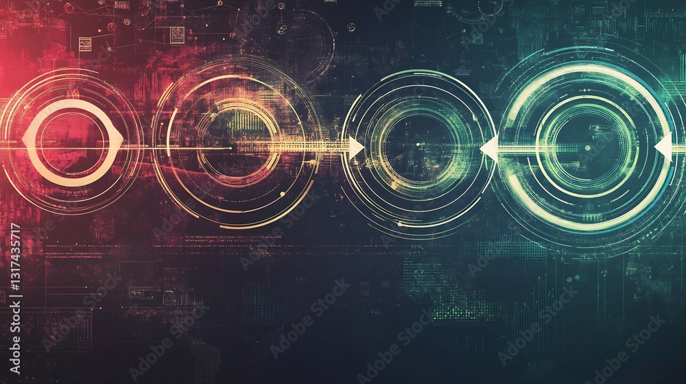 Poster Conceptual visualization of marketing ecosystems showcasing dynamic arrows circular forms consumer journeys
