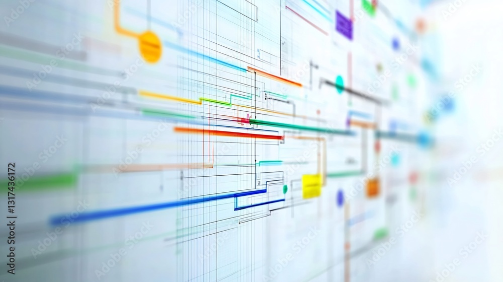 Poster Conceptual visualization of project management highlighting symbolic chart flowing connections representing task coordination
