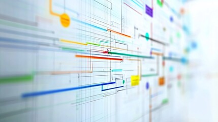 Fototapeta premium Conceptual visualization of project management highlighting symbolic chart flowing connections representing task coordination