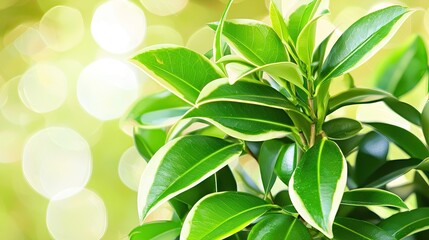 Fototapeta premium Lush green plant, vibrant leaves, blurred background, nature scene, ideal for home decor