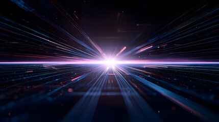 Abstract Futuristic Data Stream With Pink And Blue Streaks Of Light In A Dark Digital Landscape