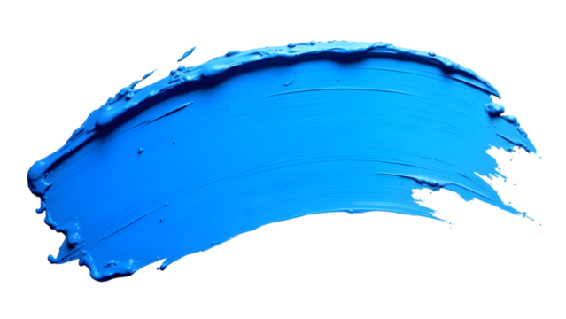Blue paint brush stroke isolated on white or transparent png background.