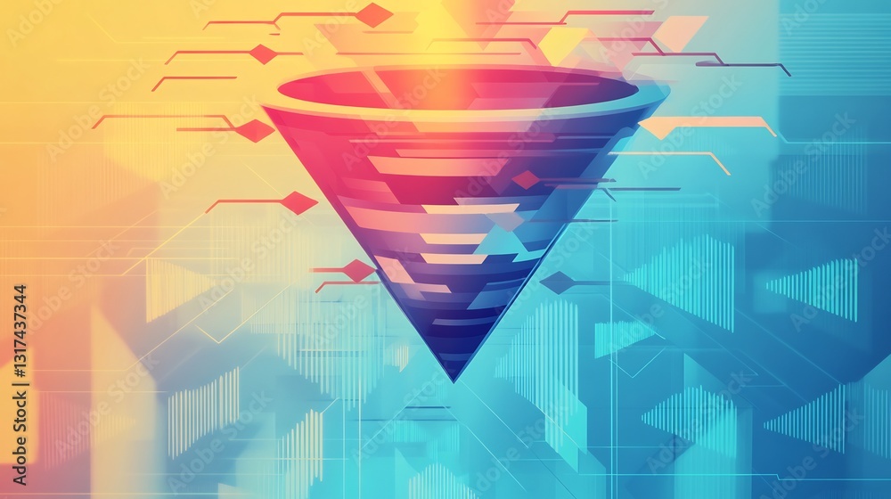 Poster Conceptual visualization of sale funnels showcasing dynamic arrows layered patterns representing conversion paths