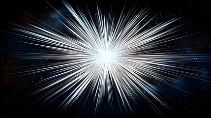 Dazzling Radial Burst Of White Light Pixels Against A Deep Blue Black Space Background With Subtle Nebula Texture