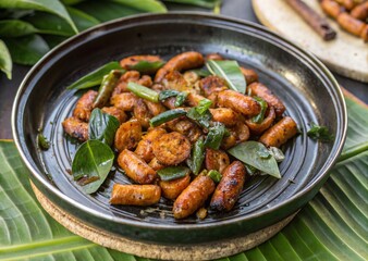 traditional northern thai tasty spicy sausages fried herb