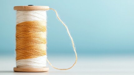 Close-Up of Thread Spool with White and Yellow Colors on Table