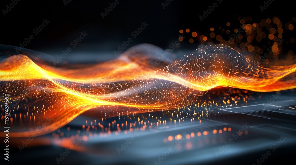 Poster customer engagement visualized dynamic waves of radiant light forming connections around glowing int