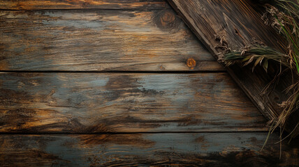 Obraz premium Rustic wooden texture with dried flowers and aged planks