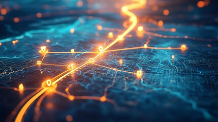 Customer journey mapping visualized glowing paths connecting radiant milestones a holographic map