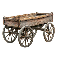 Fototapeta premium Antique Wooden Farm Cart, Rustic Wheels, Weathered, Old, Vintage, Transportation