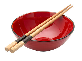 Red Bowl with Wooden Chopsticks