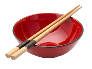 Red Bowl with Wooden Chopsticks