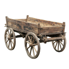 Obraz premium Antique Wooden Farm Cart, Rustic Wagon, Old Wheels, Countryside Transport