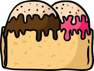 Ice cream bread doodle illustration vector