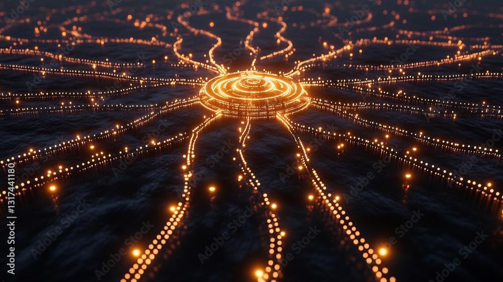Poster decentralization strategies displayed glowing pathways radiating outward a central hub