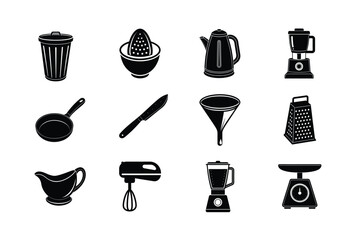 Kitchen elements silhouette vector Bundle 