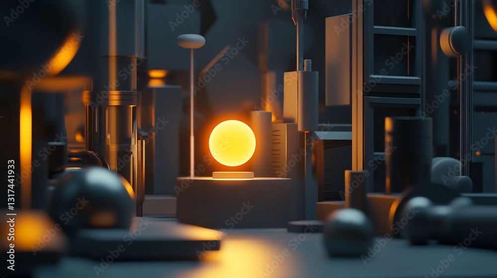 Poster Differentiation depicted single brightly glowing element standing out among neutral objects in a sleek industrial setting