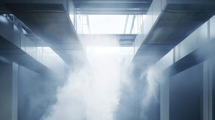 Abstract depiction of ventilation system with a dense fog dispersion effect