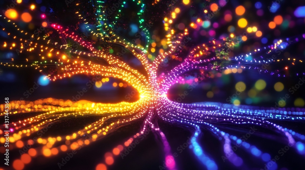 Poster Diversification strategy illustrated luminous multicolored lines branching out a single glowing core