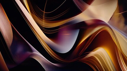 Obraz premium Flowing golden ribbons on a dark backdrop, abstract digital design